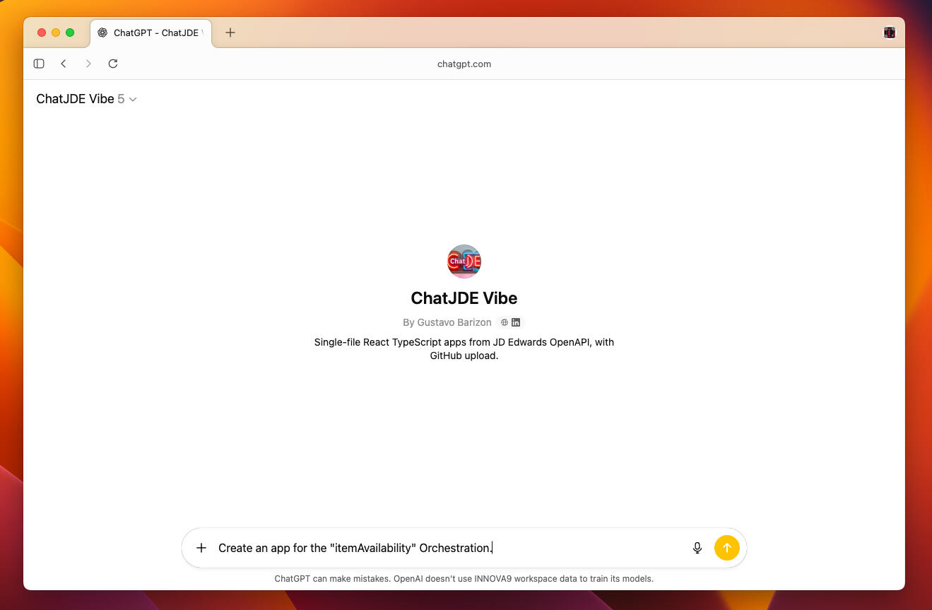 This is our ChatJDE Vibe coding Agent. It can read and give the technical details of the Orchestrations and build code